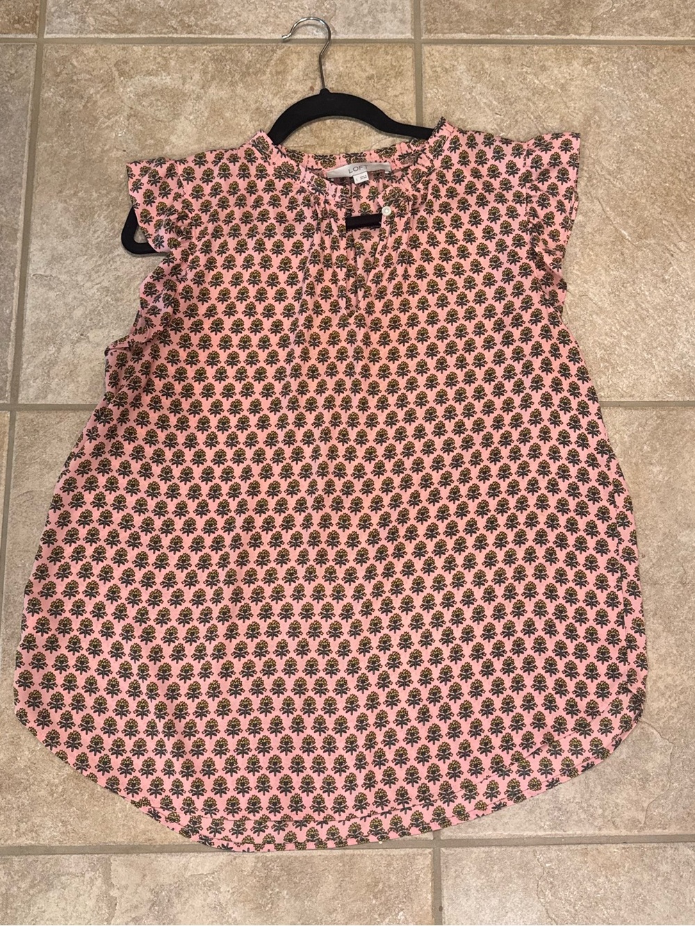 LOFT Pink Flutter-Sleeve Printed Blouse